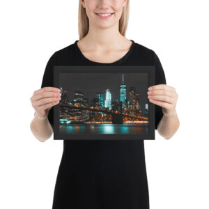 Brooklyn Bridge Night, New York Framed matte paper poster