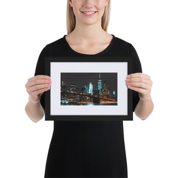 Brooklyn Bridge Night, New York Matte Paper Framed Poster With Matte Board