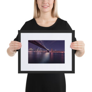 Brooklyn Bridge, New York Night, USA Matte Paper Framed Poster With Matte Board