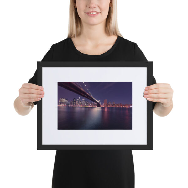 Brooklyn Bridge, New York Night, USA Matte Paper Framed Poster With Matte Board